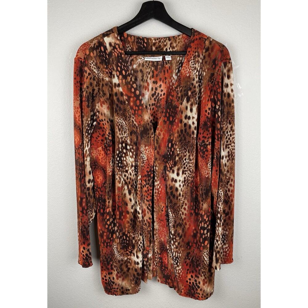 Susan Graver Cardigan Womens Size 2X Colorful Long Sleeve Leopard Career Vibrant